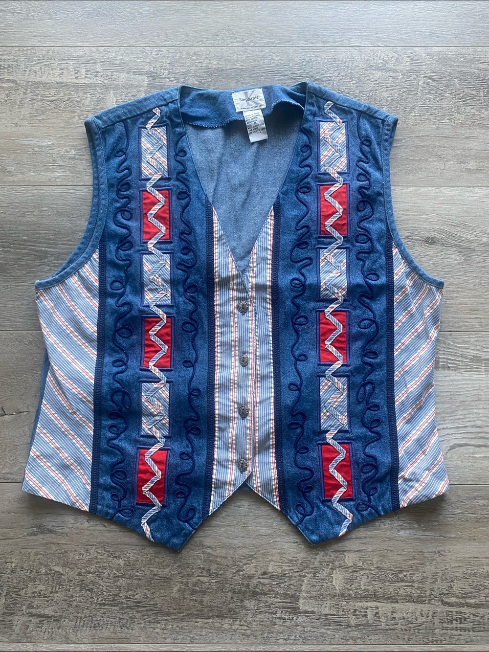Vintage Koret Denim Vest Womens Sz Medium Blue Button Down Patterned